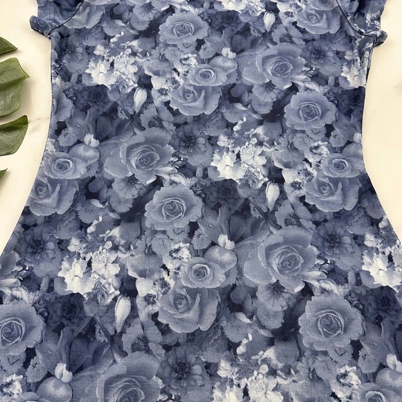 Uncivilized Womens Vintage Y2k Mini Dress Size L Blue Gray Rose Floral Shift - Picture 8 of 9